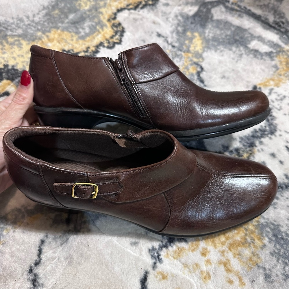 Clarks Dark Brown Leather Ankle Booties